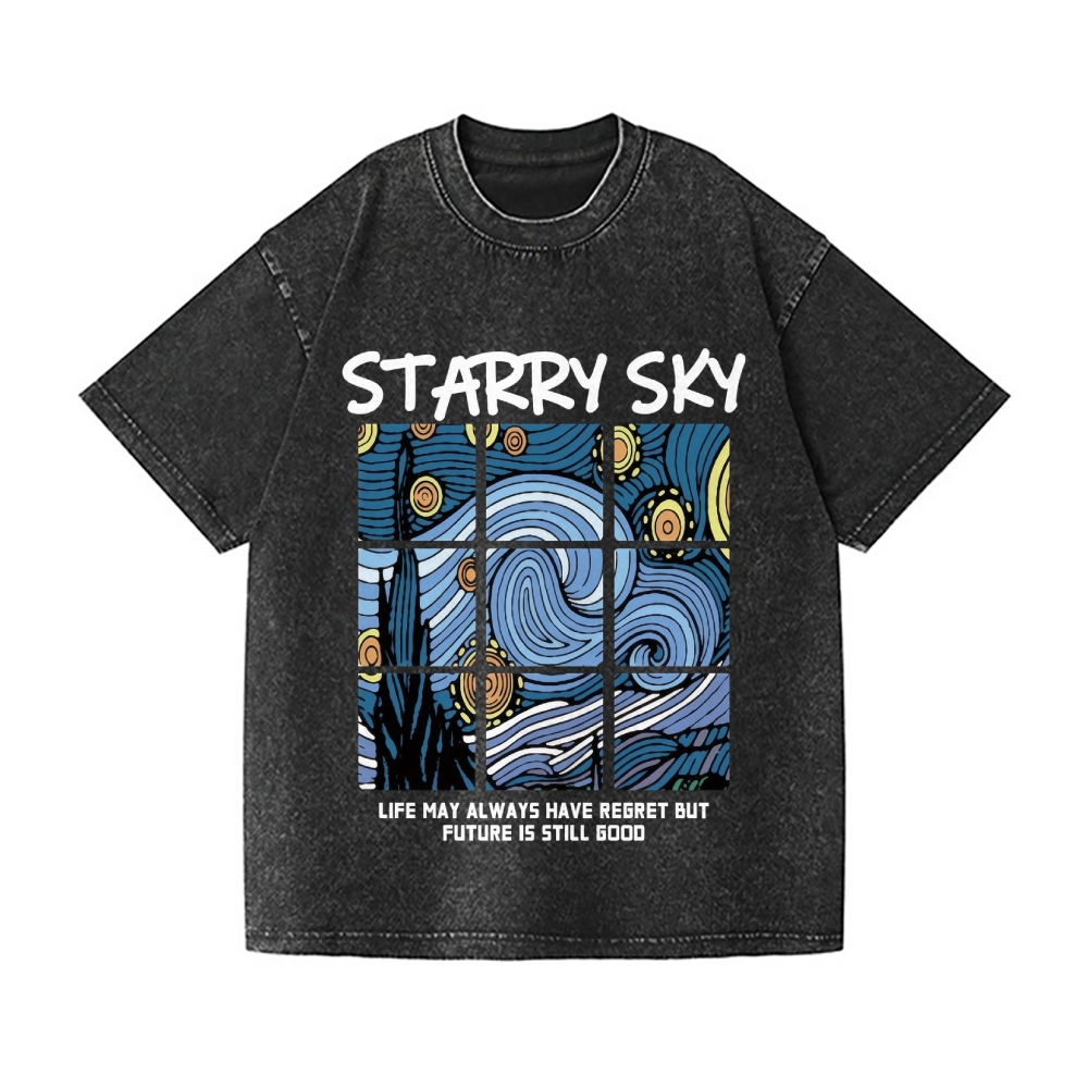 Van Gogh Starry Sky Vintage Wash Japanese Design T-Shirt