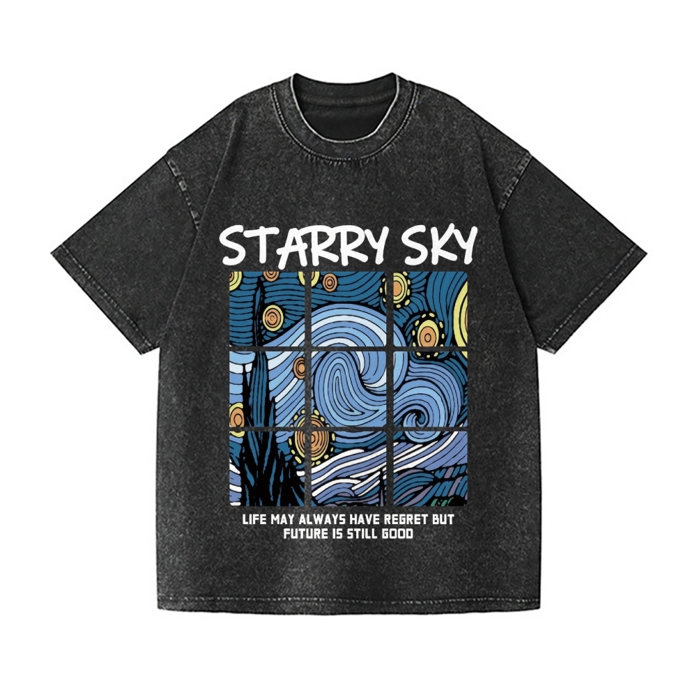 Van Gogh Starry Sky Vintage Wash Japanese Design T-Shirt