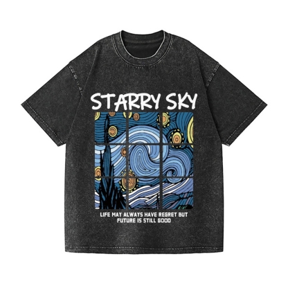 Van Gogh Starry Sky Vintage Wash Japanese Design T-Shirt