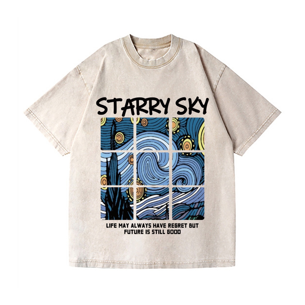 Van Gogh Starry Sky Vintage Wash Japanese Design T-Shirt