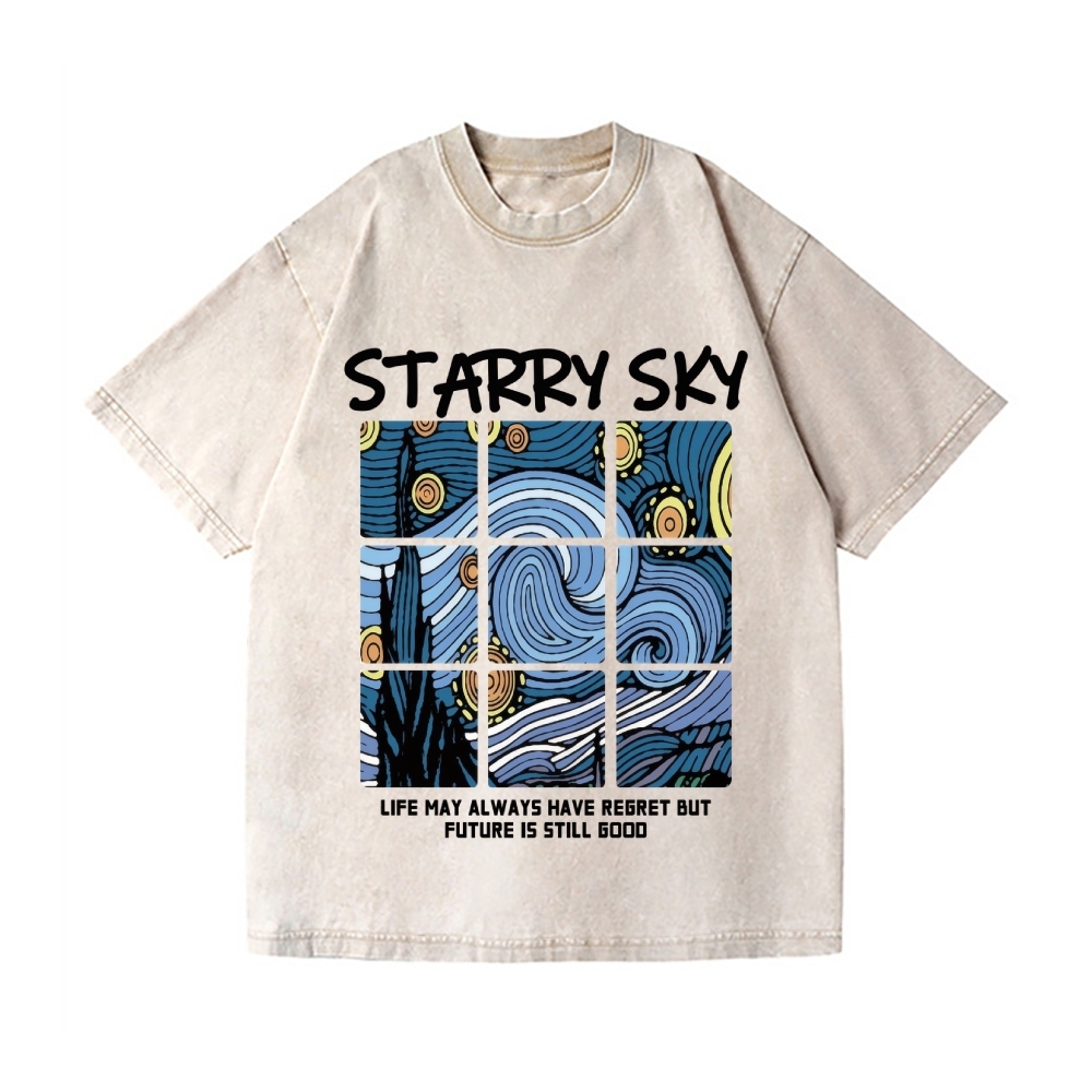 Van Gogh Starry Sky Vintage Wash Japanese Design T-Shirt