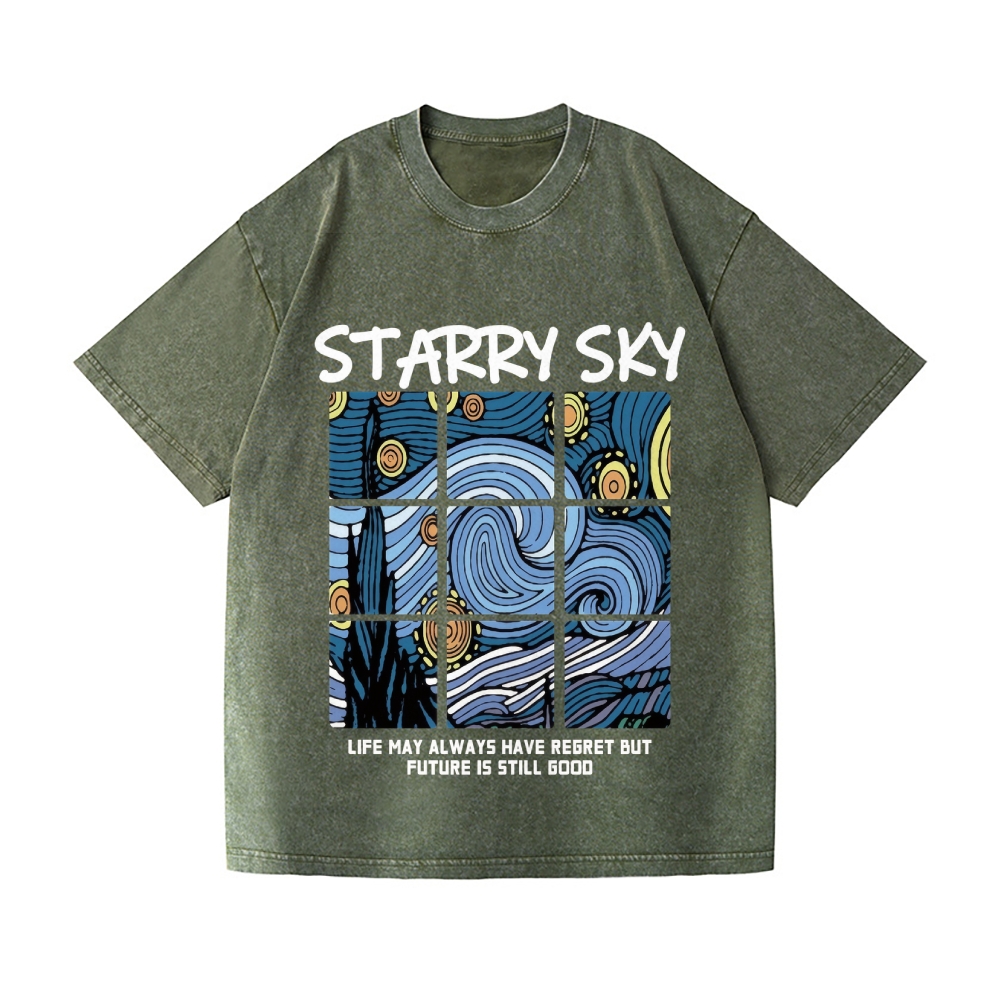 Van Gogh Starry Sky Vintage Wash Japanese Design T-Shirt