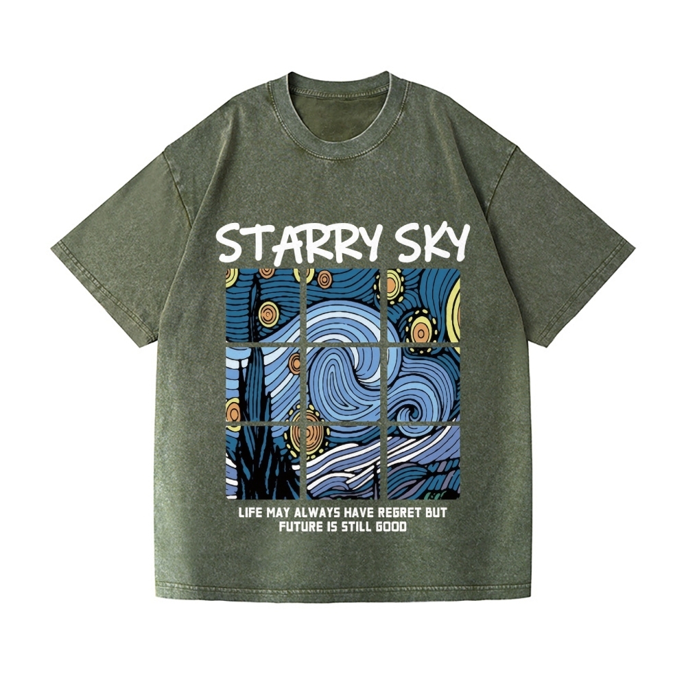 Van Gogh Starry Sky Vintage Wash Japanese Design T-Shirt