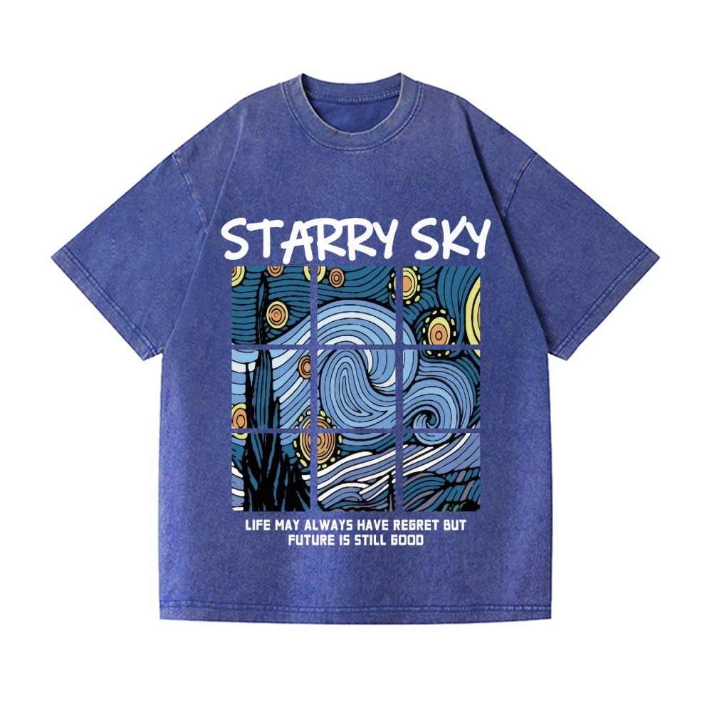 Van Gogh Starry Sky Vintage Wash Japanese Design T-Shirt