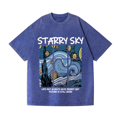 Van Gogh Starry Sky Vintage Wash Japanese Design T-Shirt