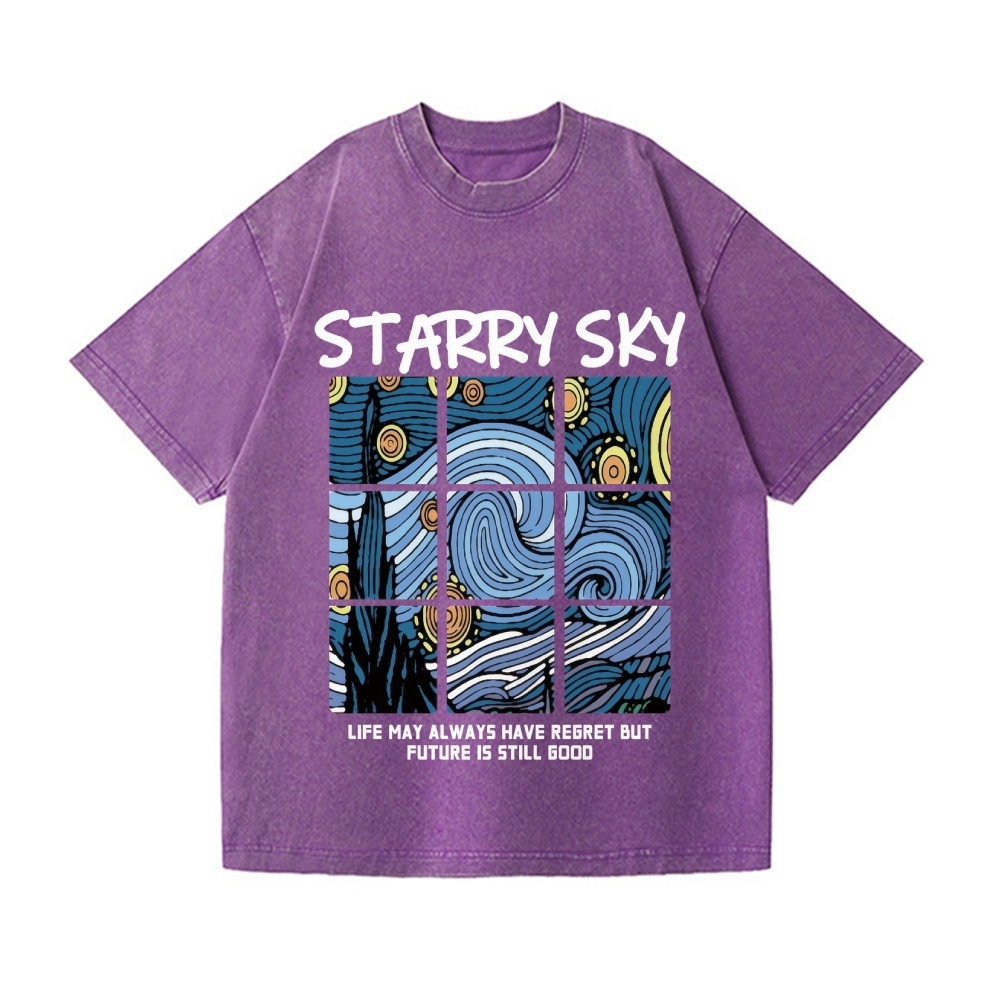 Van Gogh Starry Sky Vintage Wash Japanese Design T-Shirt