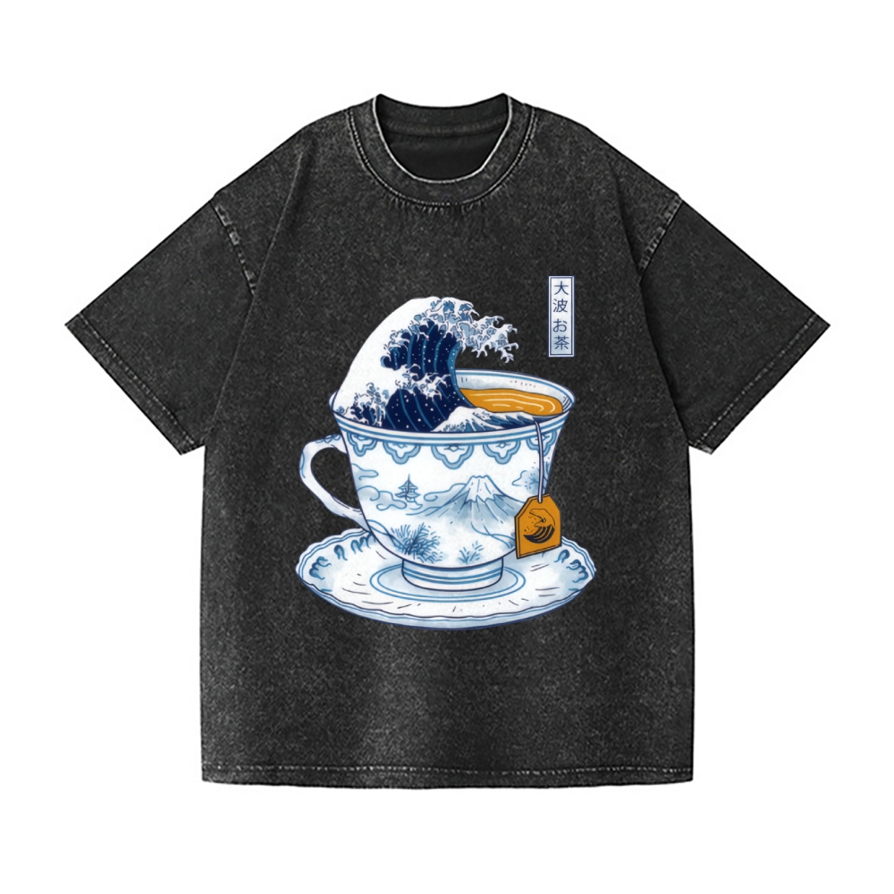 Katsushika Hokusai Great Tea Wave Vintage Wash Japanese Design T-Shirt