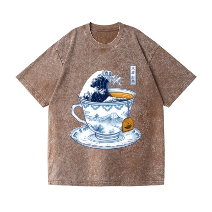 Katsushika Hokusai Great Tea Wave Vintage Wash Japanese Design T-Shirt
