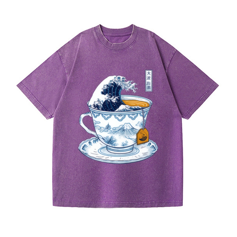 Katsushika Hokusai Great Tea Wave Vintage Wash Japanese Design T-Shirt