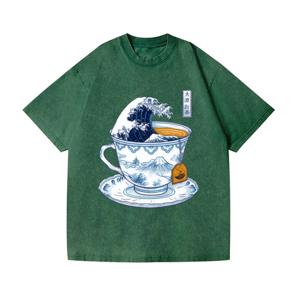 Katsushika Hokusai Great Tea Wave Vintage Wash Japanese Design T-Shirt