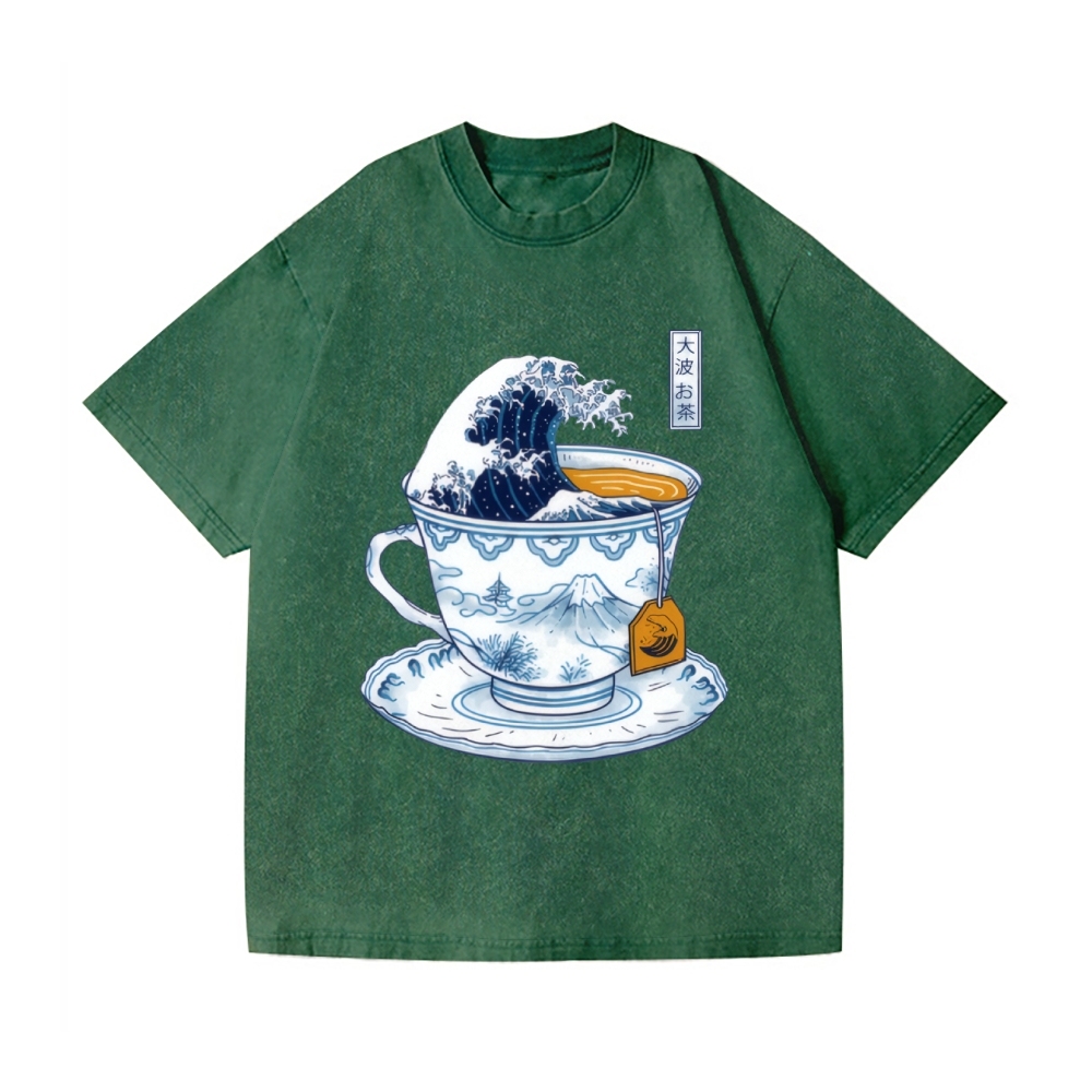 Katsushika Hokusai Great Tea Wave Vintage Wash Japanese Design T-Shirt