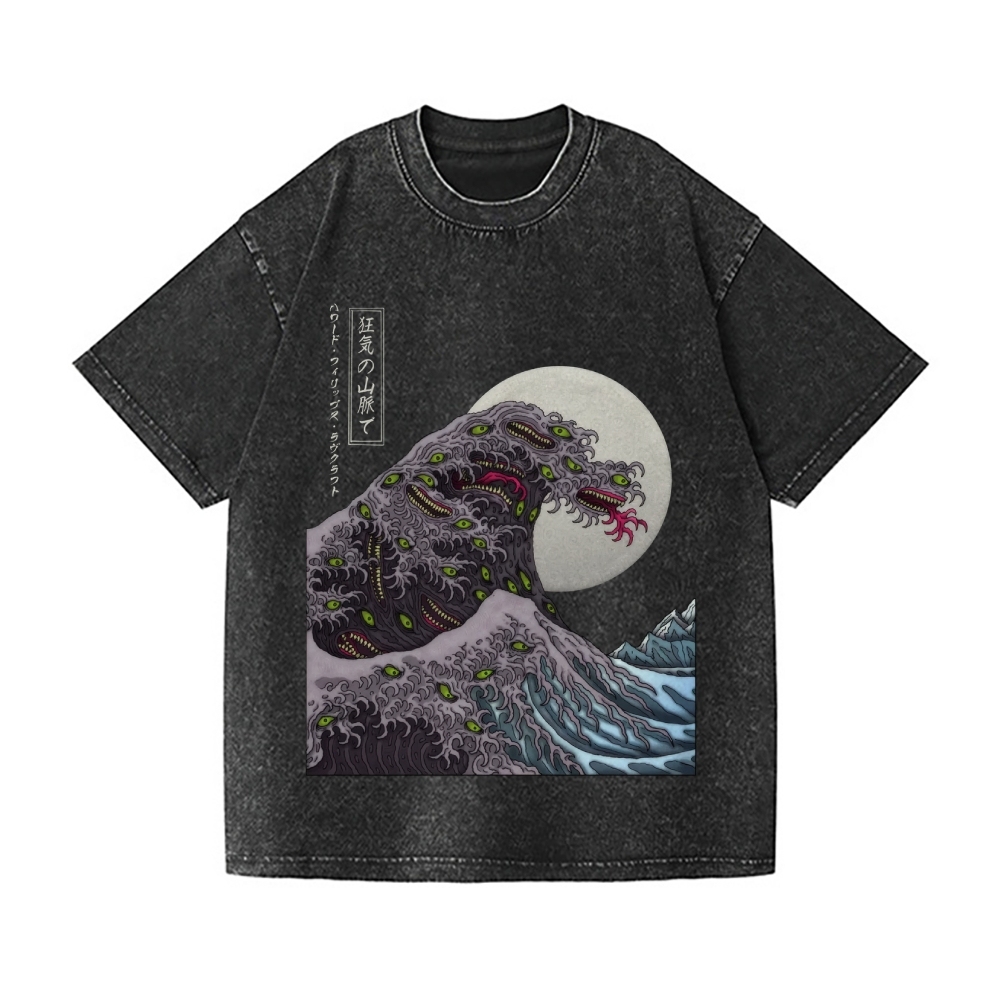 Great Wave Shoggoth Vintage Wash Japanese Design T-Shirt