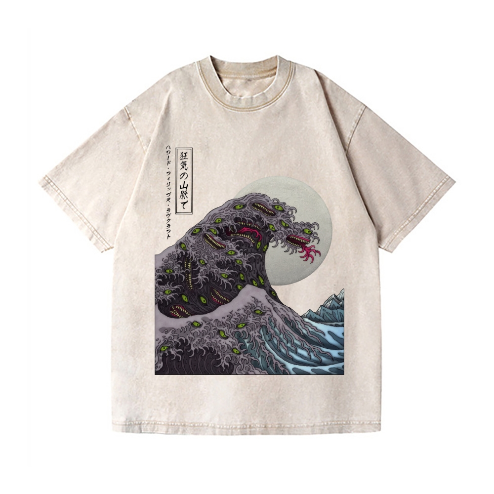 Great Wave Shoggoth Vintage Wash Japanese Design T-Shirt