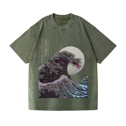 Great Wave Shoggoth Vintage Wash Japanese Design T-Shirt