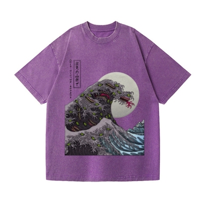 Great Wave Shoggoth Vintage Wash Japanese Design T-Shirt