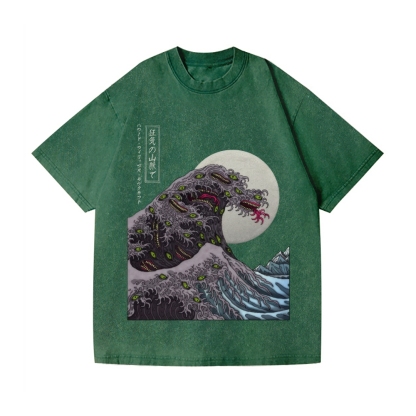 Great Wave Shoggoth Vintage Wash Japanese Design T-Shirt