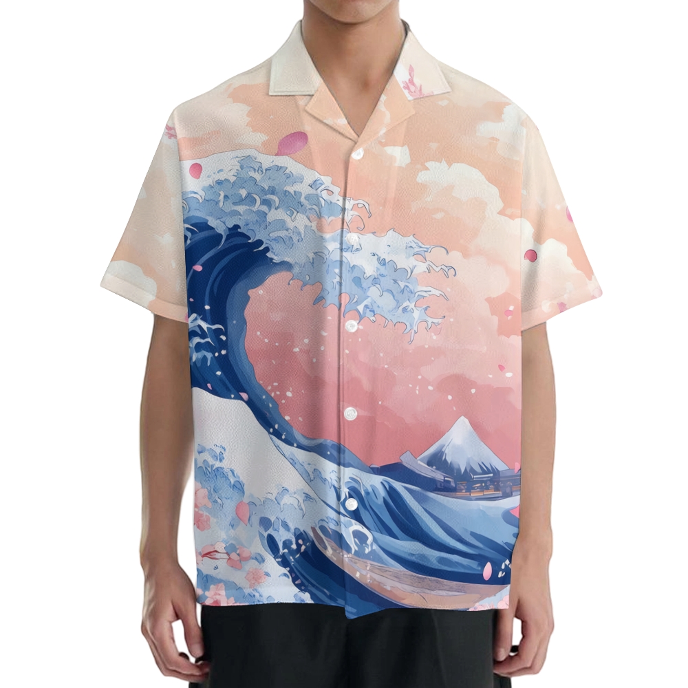 Great Wave Sakura Japanese Style Camp Shirt