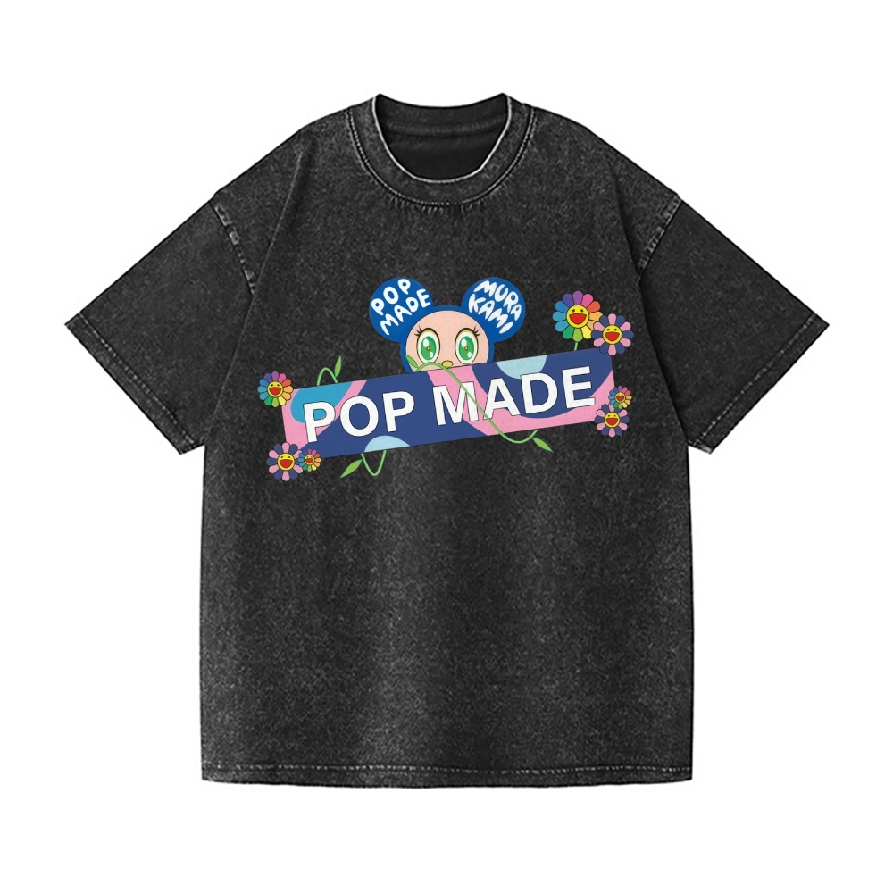 Pop-made Sunflower Vintage Wash Japanese Design T-Shirt