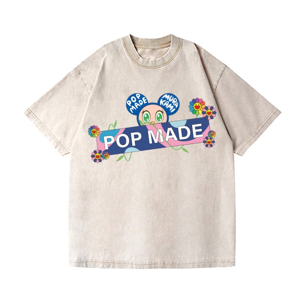 Pop-made Sunflower Vintage Wash Japanese Design T-Shirt