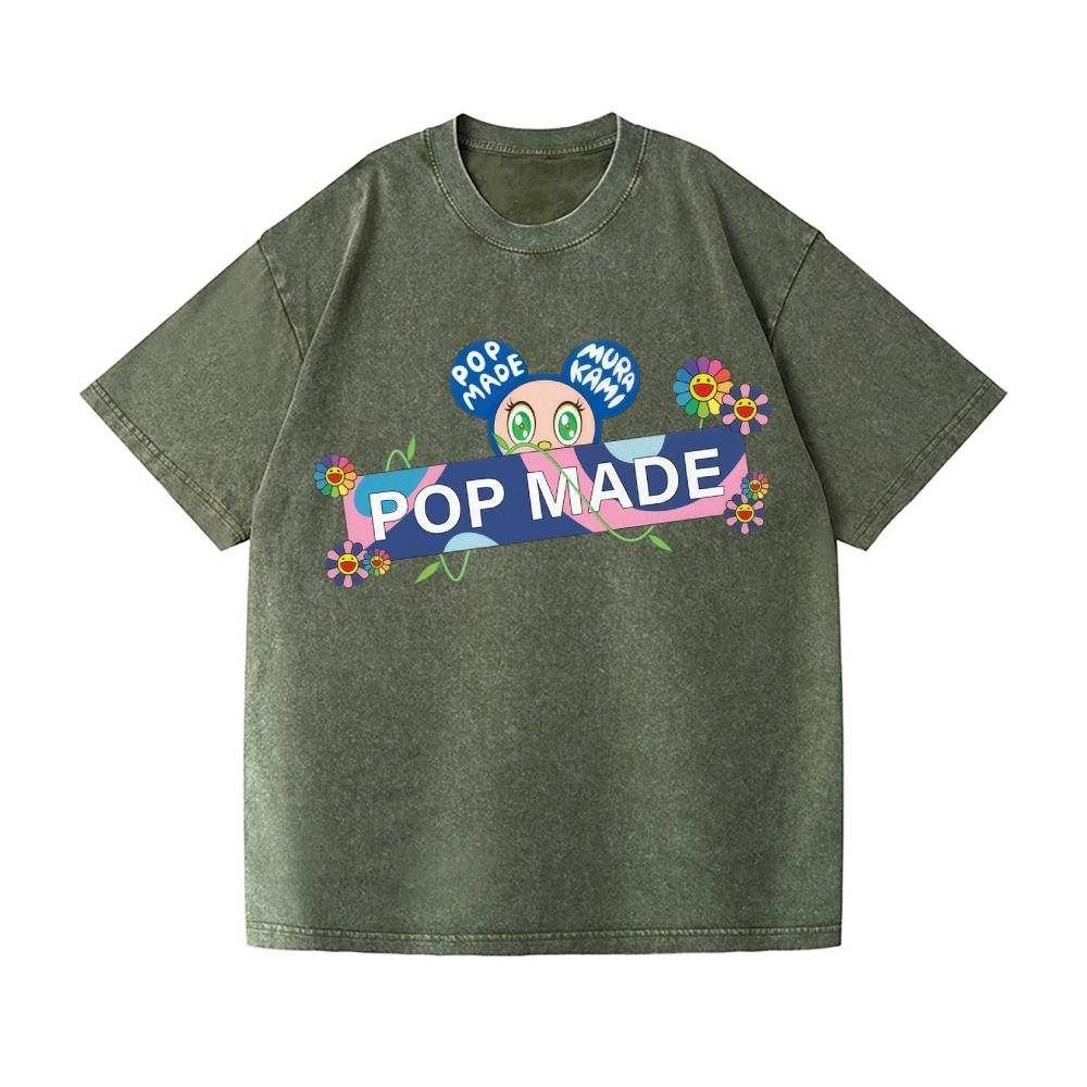 Pop-made Sunflower Vintage Wash Japanese Design T-Shirt