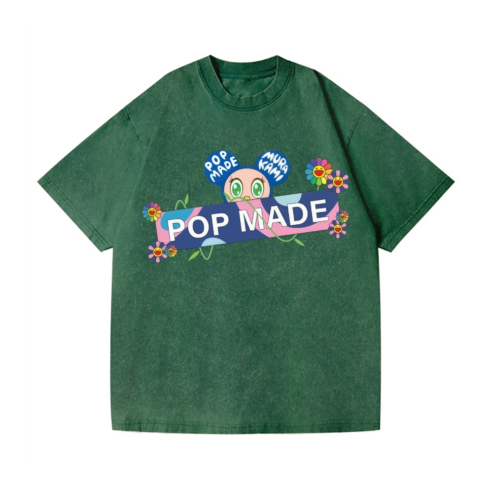 Pop-made Sunflower Vintage Wash Japanese Design T-Shirt