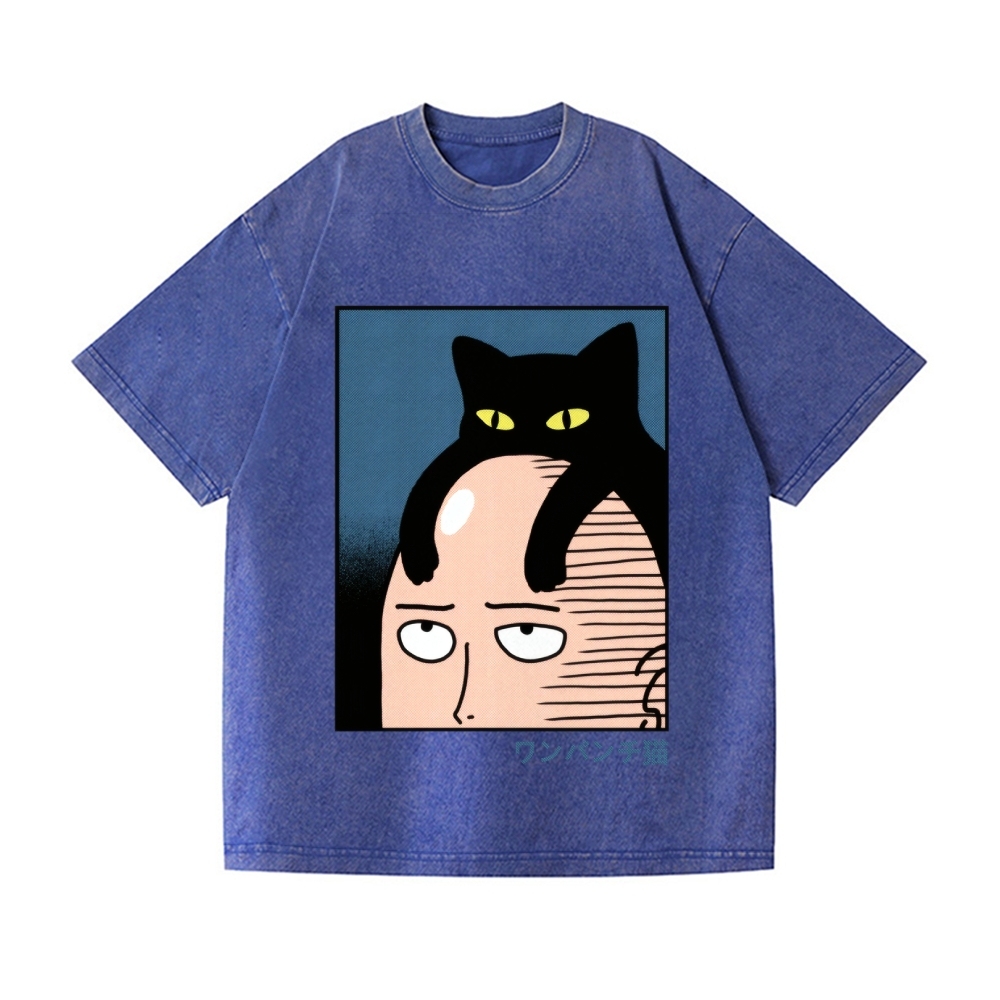 One Punch Cat Vintage Wash Japanese Design T-Shirt