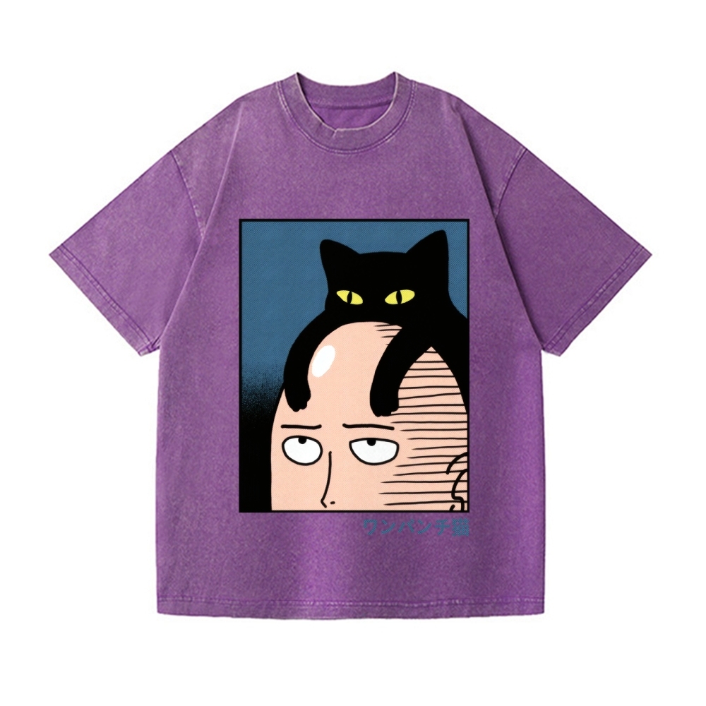 One Punch Cat Vintage Wash Japanese Design T-Shirt