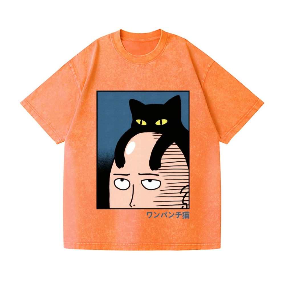 One Punch Cat Vintage Wash Japanese Design T-Shirt