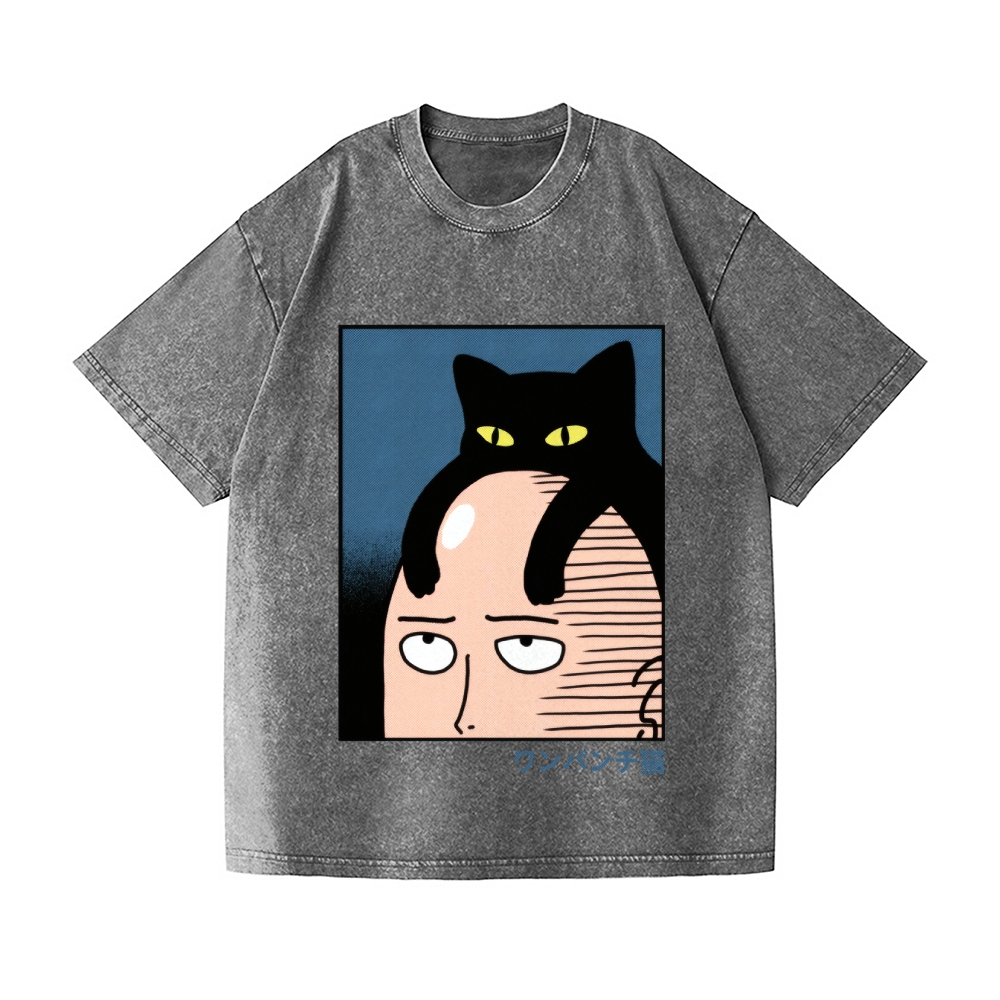 One Punch Cat Vintage Wash Japanese Design T-Shirt