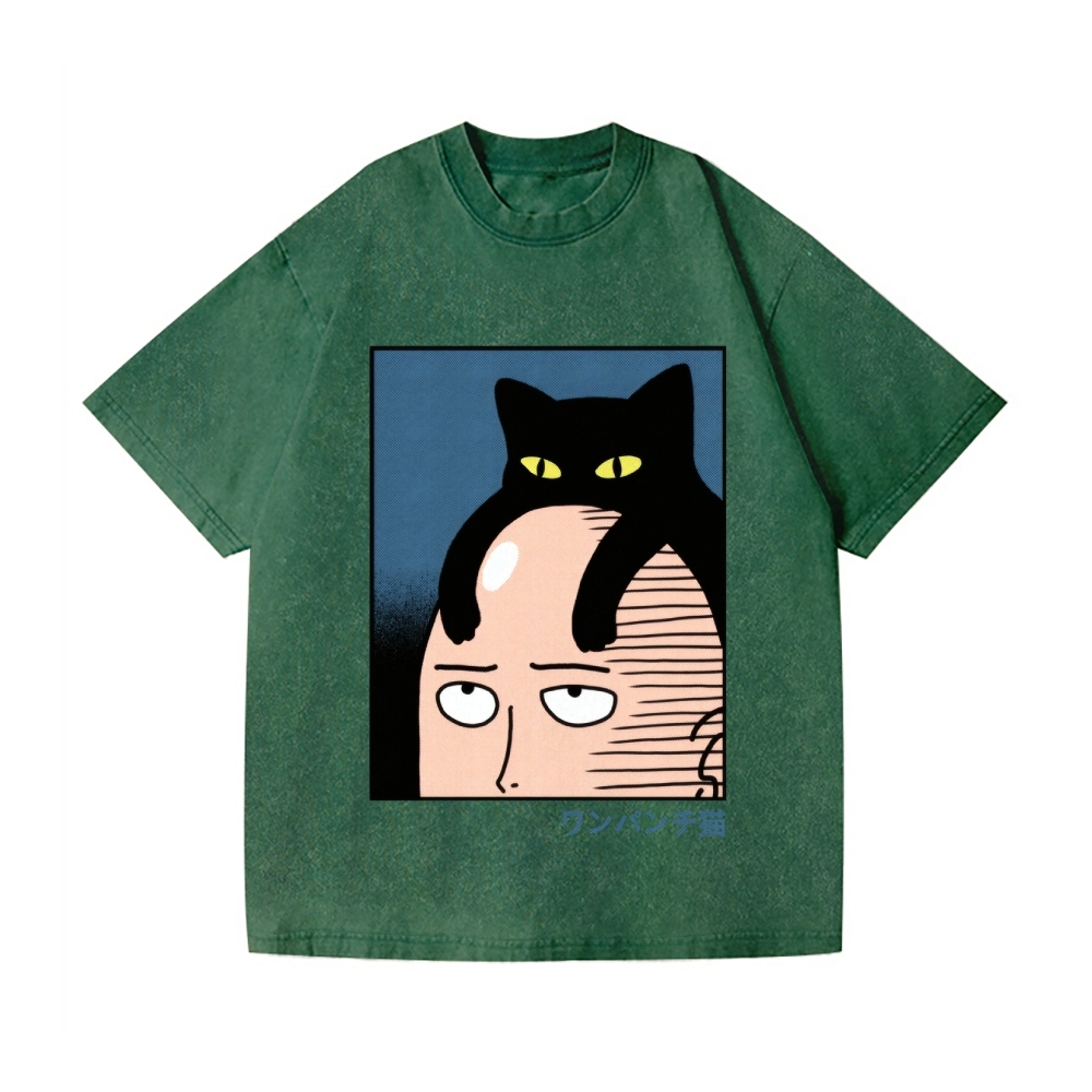 One Punch Cat Vintage Wash Japanese Design T-Shirt