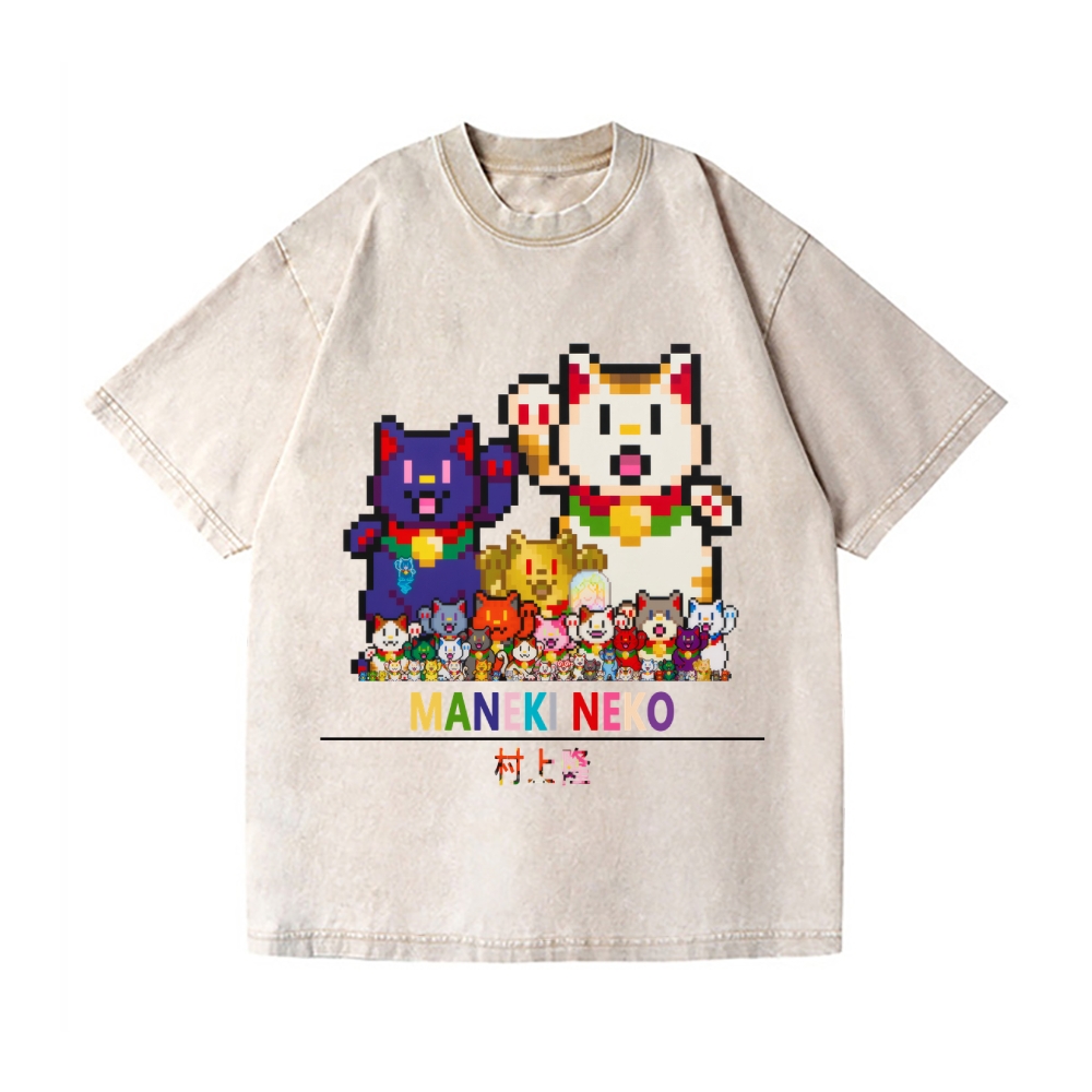Lucky Cat Vintage Wash Japanese Design T-Shirt