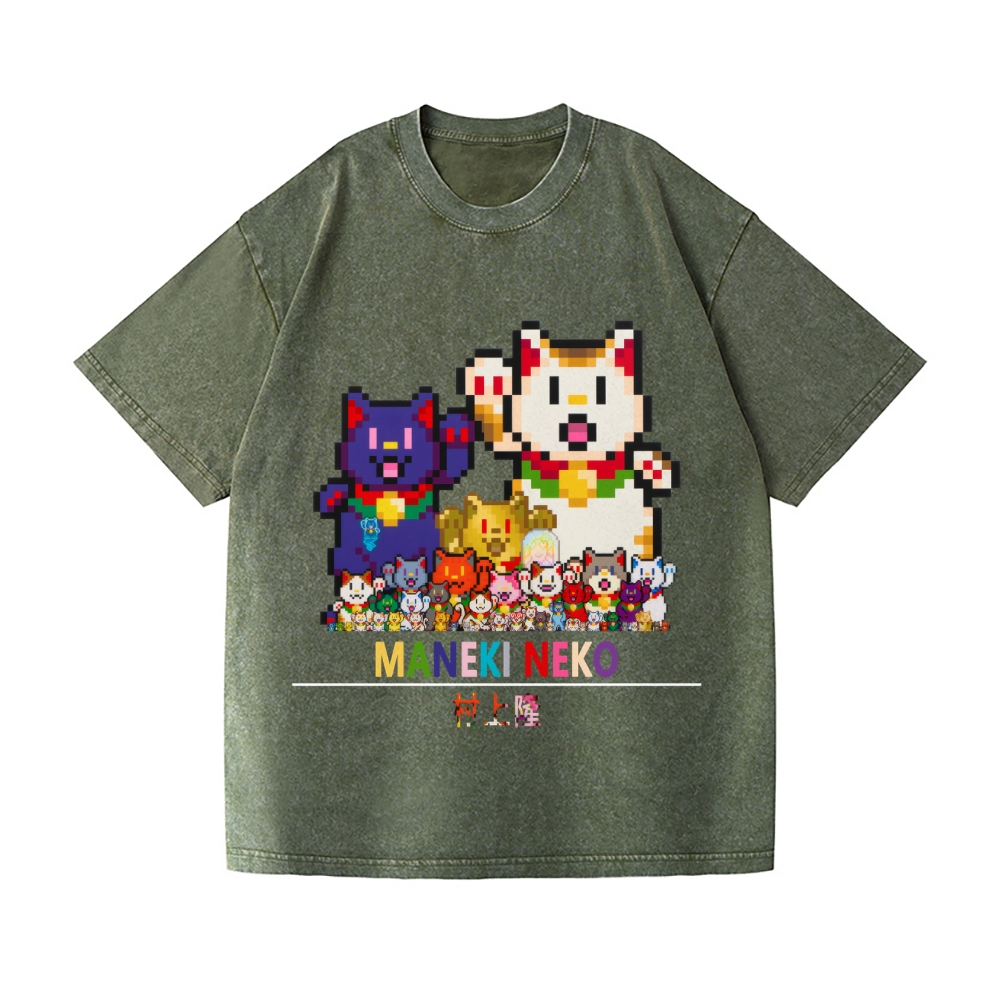 Lucky Cat Vintage Wash Japanese Design T-Shirt