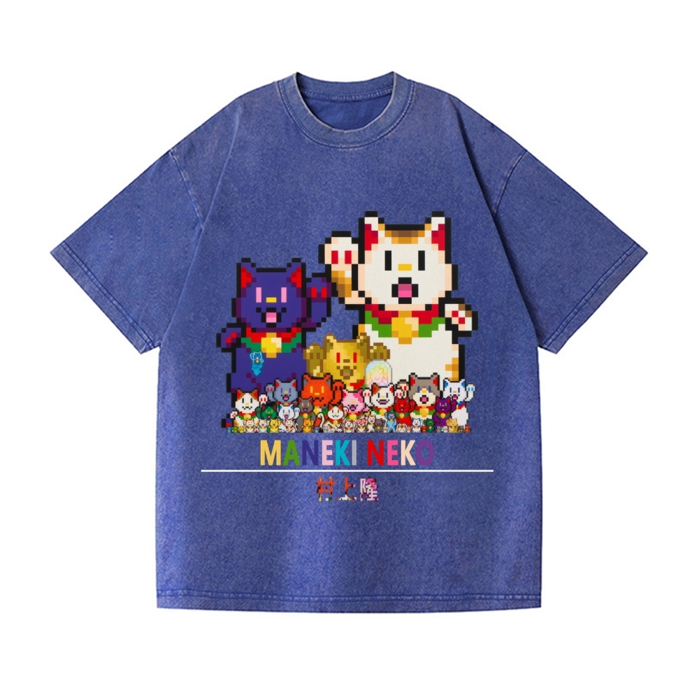 Lucky Cat Vintage Wash Japanese Design T-Shirt