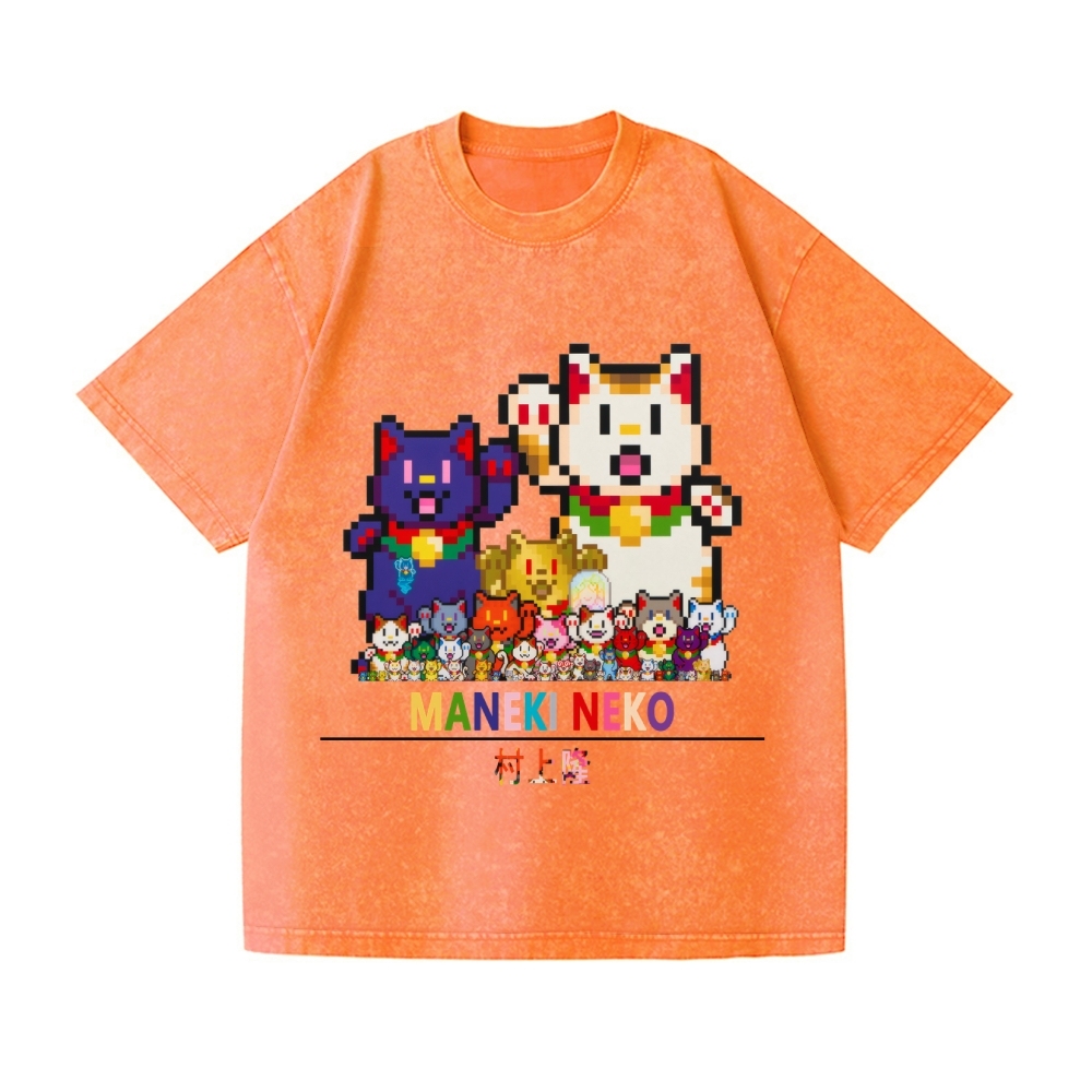 Lucky Cat Vintage Wash Japanese Design T-Shirt
