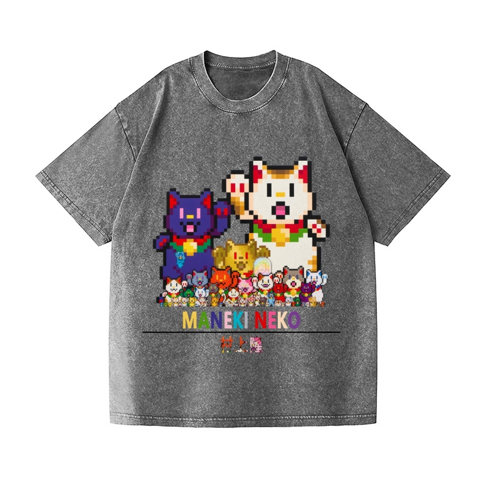 Lucky Cat Vintage Wash Japanese Design T-Shirt