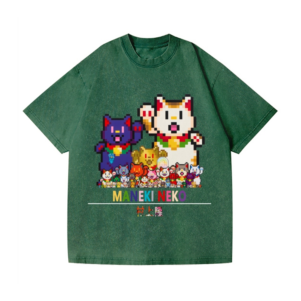 Lucky Cat Vintage Wash Japanese Design T-Shirt