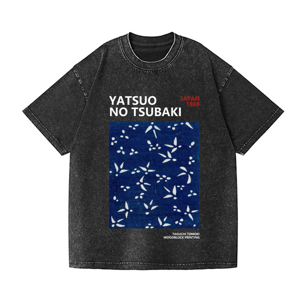 Yatsuo No Tsubaki Vintage Wash Japanese Design T-Shirt