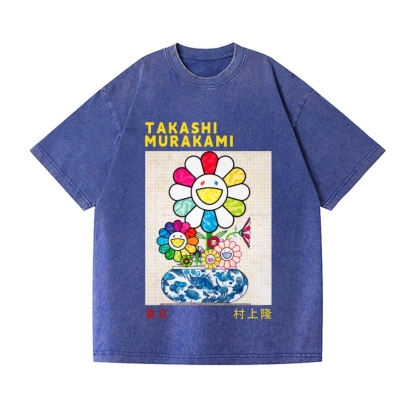 TM Sunflower Qinghua Vase Vintage Wash Japanese Design T-Shirt