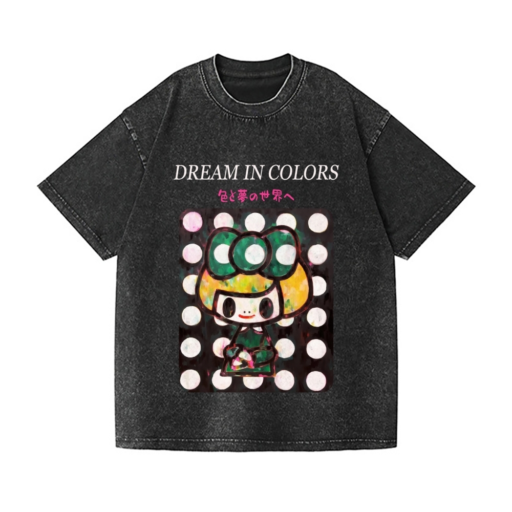 Dot Girl Vintage Wash Japanese Design T-Shirt