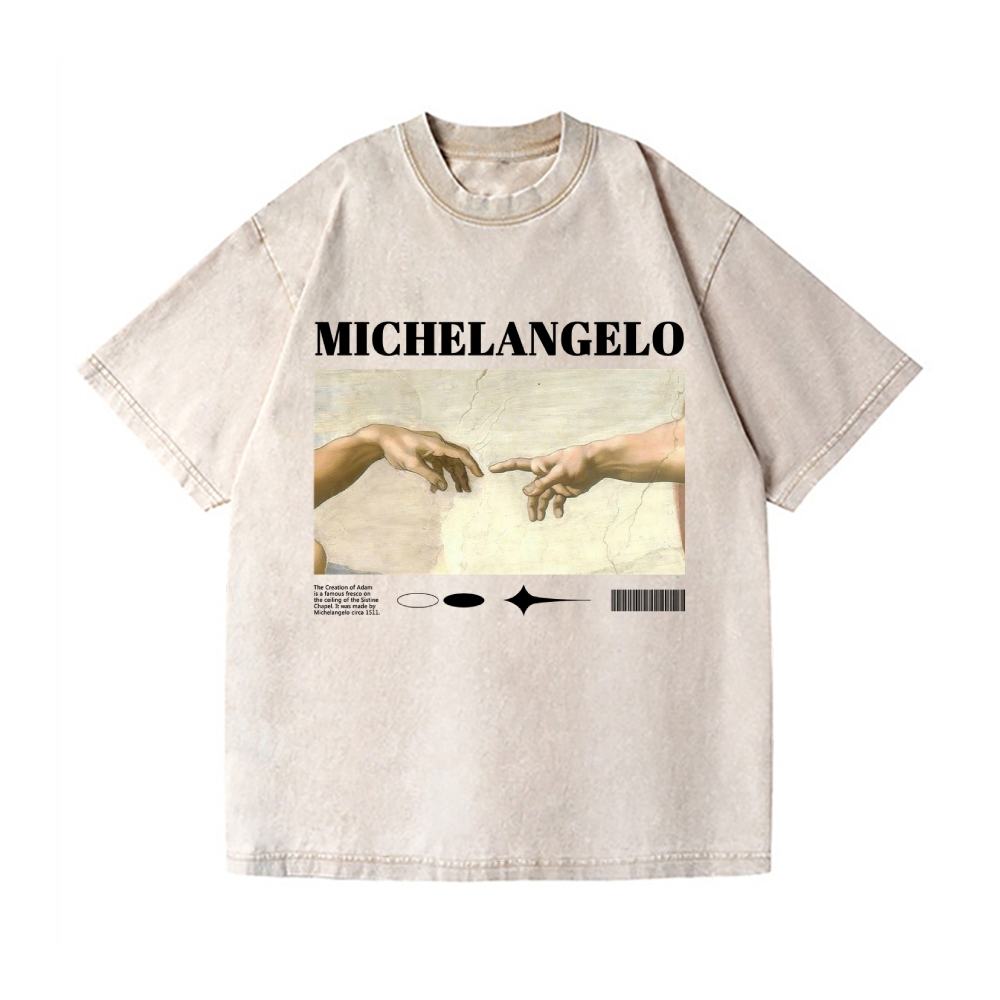 Michelangelo God Hand Vintage Wash Japanese Design T-Shirt