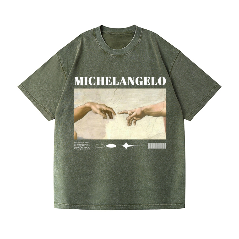 Michelangelo God Hand Vintage Wash Japanese Design T-Shirt