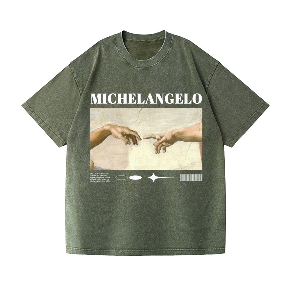 Michelangelo God Hand Vintage Wash Japanese Design T-Shirt