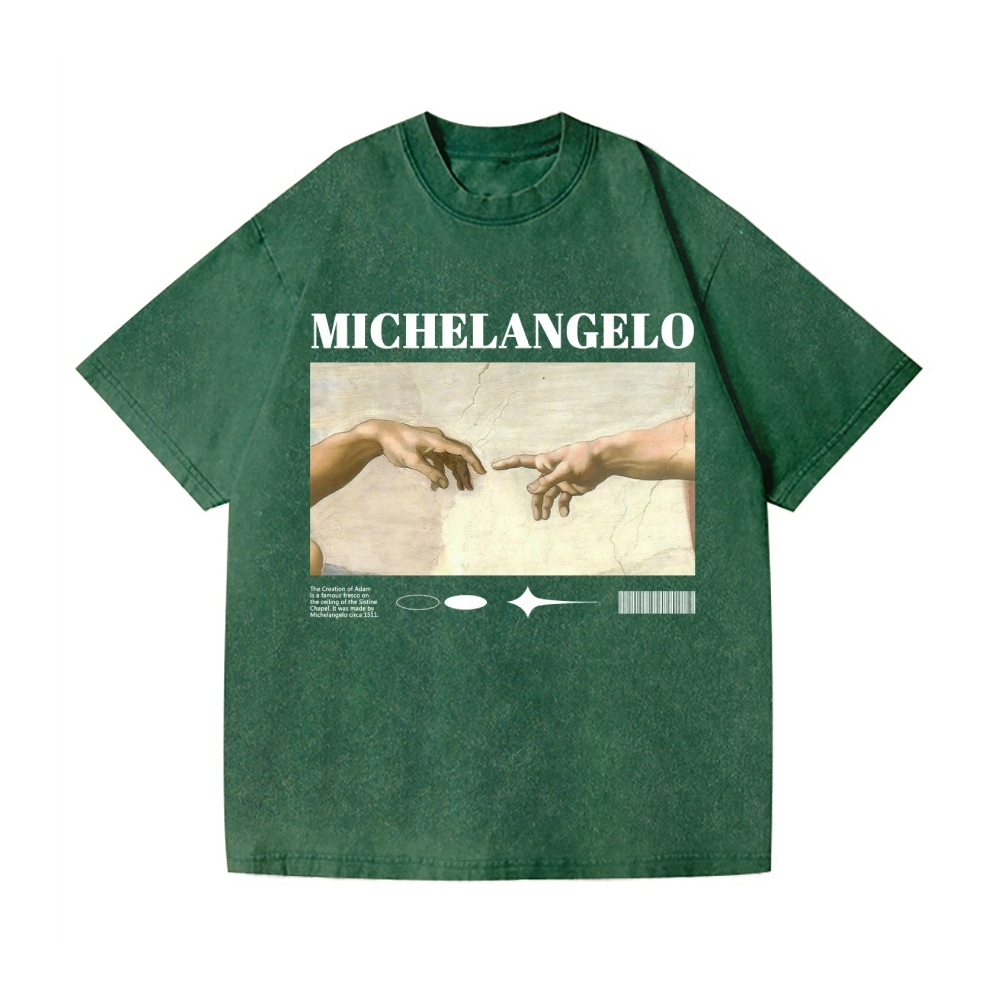 Michelangelo God Hand Vintage Wash Japanese Design T-Shirt