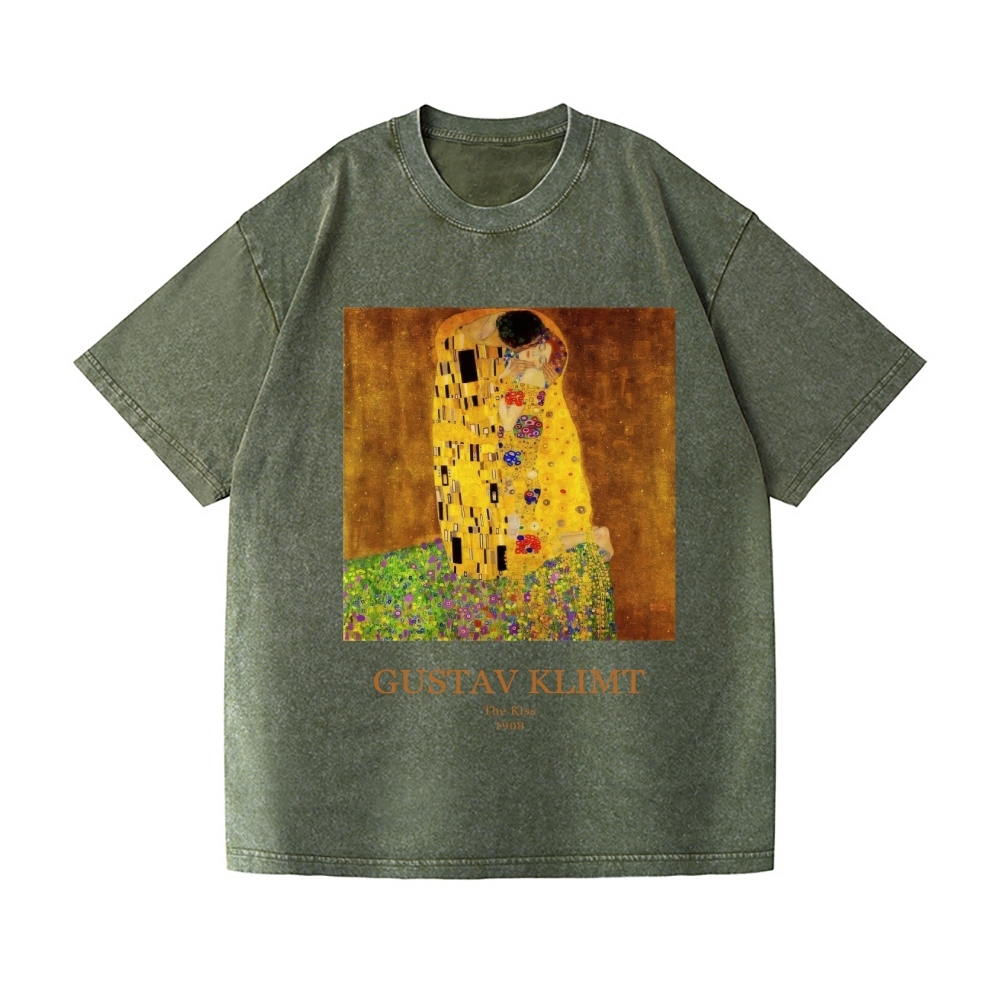 Gustav Klimt The Kiss Vintage Wash Japanese Design T-Shirt