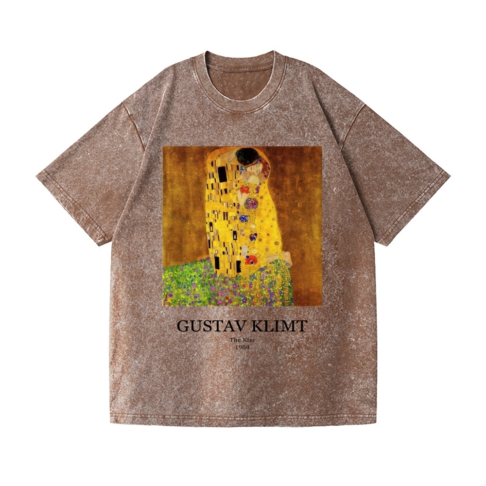 Gustav Klimt The Kiss Vintage Wash Japanese Design T-Shirt