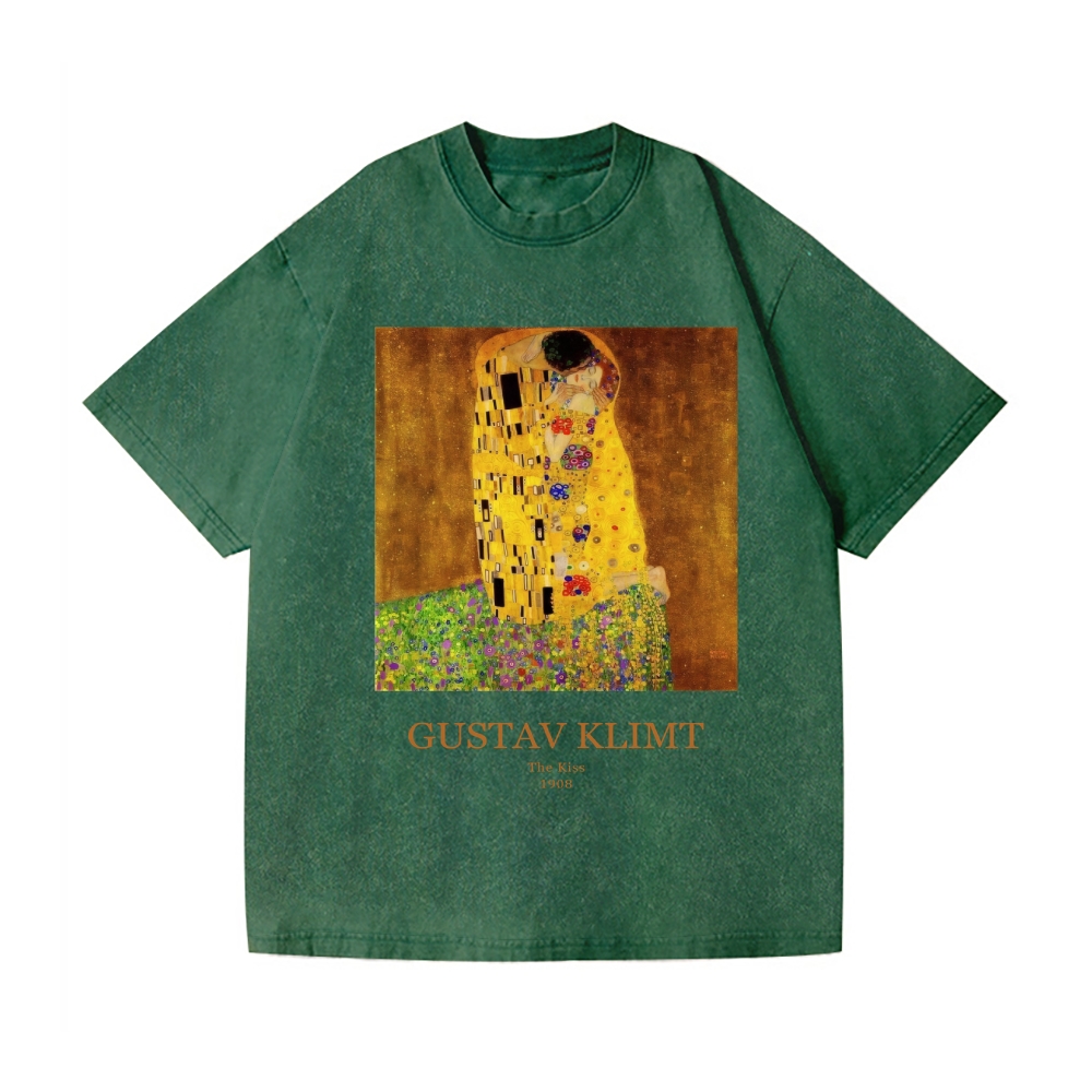 Gustav Klimt The Kiss Vintage Wash Japanese Design T-Shirt