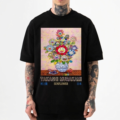 TM Sunflower Qinghua Vase Japanese Style Classic Tee