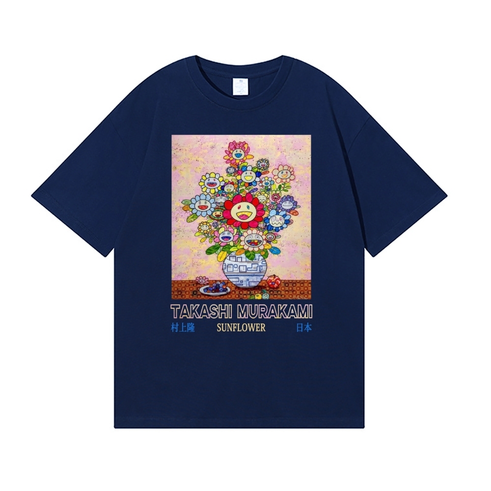 TM Sunflower Qinghua Vase Japanese Style Classic Tee