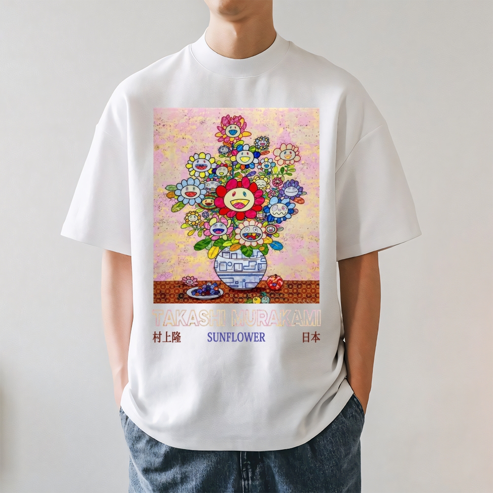 TM Sunflower Qinghua Vase Japanese Style Classic Tee