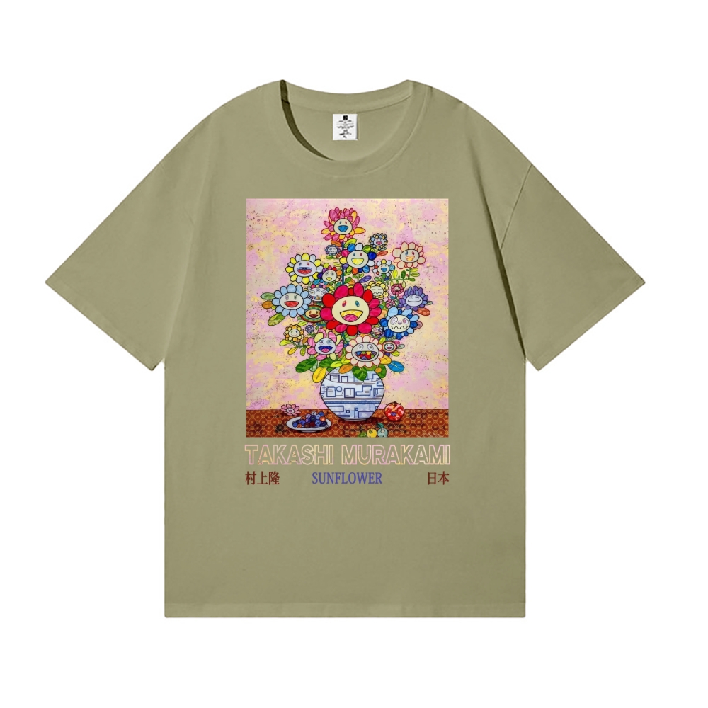 TM Sunflower Qinghua Vase Japanese Style Classic Tee